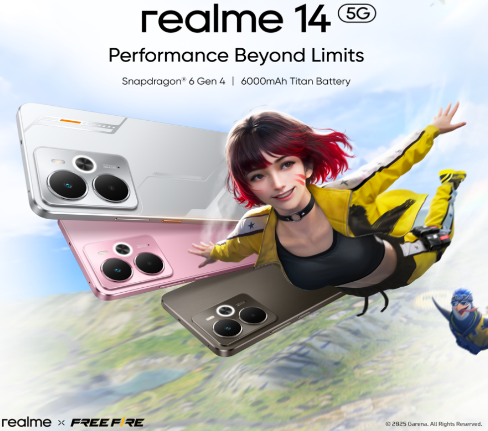 realme 14 5G será el primer smartphone del mundo con Free Fire a 120FPS y Snapdragon 6 Gen 4