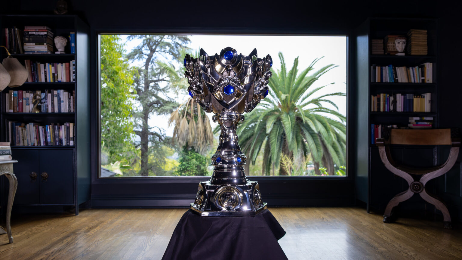 Championship trophy photographed at the League of Legends Worlds 2026 Play-Ins.